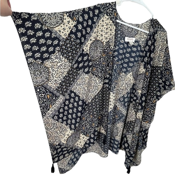 Shyanne Navy Boho Patchwork Kimono Cardigan w/ Tassel Trim – One Size - Picture 3 of 8